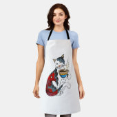 Tablier Chat buvant du café avec tatouage de poisson Chat (Porté)