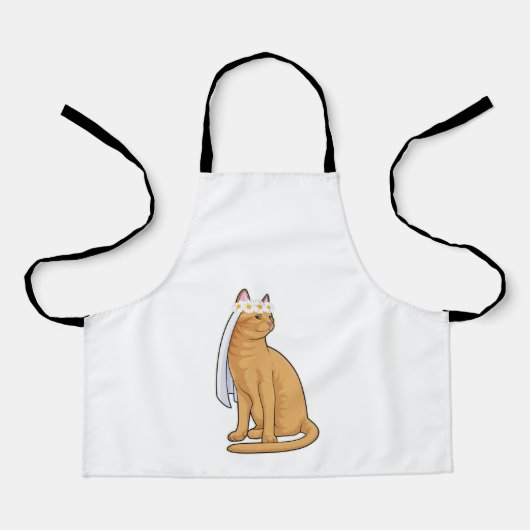Tablier Chat comme Mariée avec Voile (Recto)