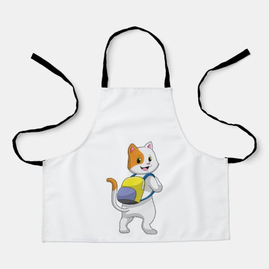 Tablier Chat comme randonneur avec sac à dos (Recto)