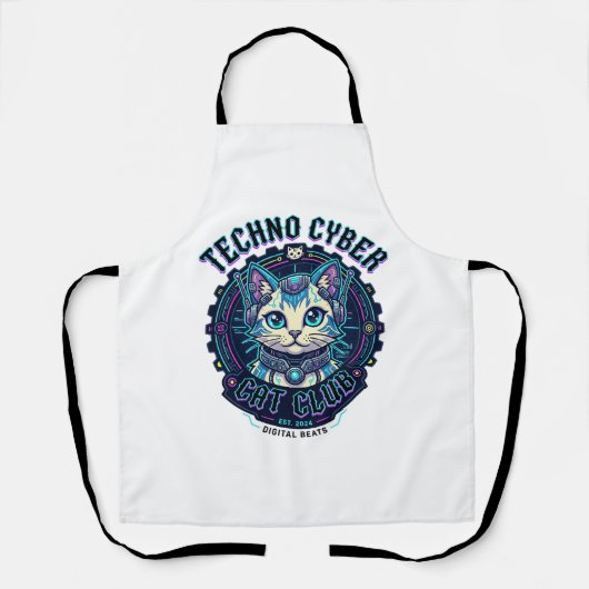 Tablier Chat Cyber Techno Drôle Conception Amateur de Chat (Recto)