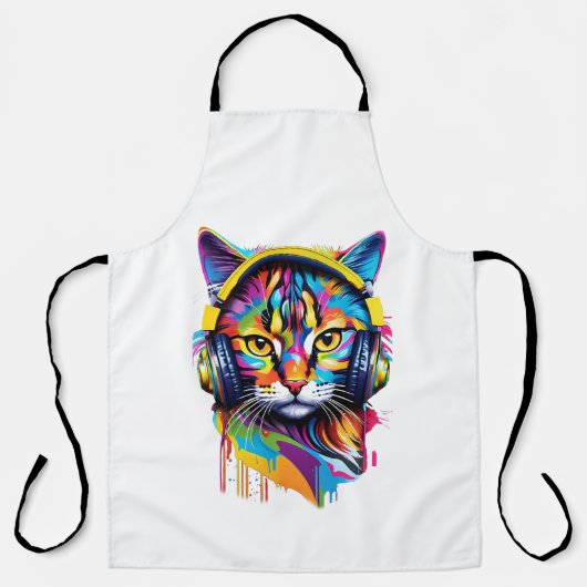 Tablier Chat dans les écouteurs (Recto)