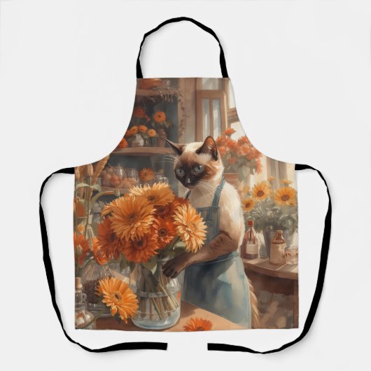 Tablier Chat d'automne avec fleurs pour Thanksgiving (Recto)