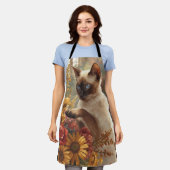 Tablier Chat d'automne avec fleurs pour Thanksgiving (Porté)