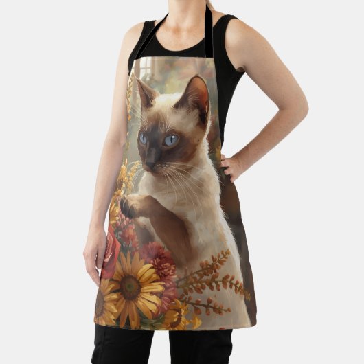 Tablier Chat d'automne avec fleurs pour Thanksgiving (Insitu)