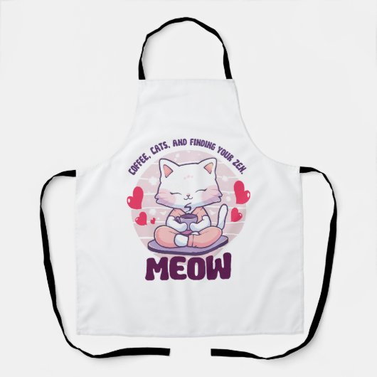 Tablier Chat de méditation - Chat kawaii (Recto)