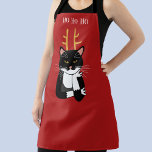 Tablier Chat de Noël ennuyeux<br><div class="desc">Un drôle de chat tuxedo noir et blanc,  sarcastique,  agacé et peu enthousiaste avec des bois de Noël.  Ho ho,  et tout ça.
Modifiez le texte ou supprimez-le pour personnaliser davantage.</div>