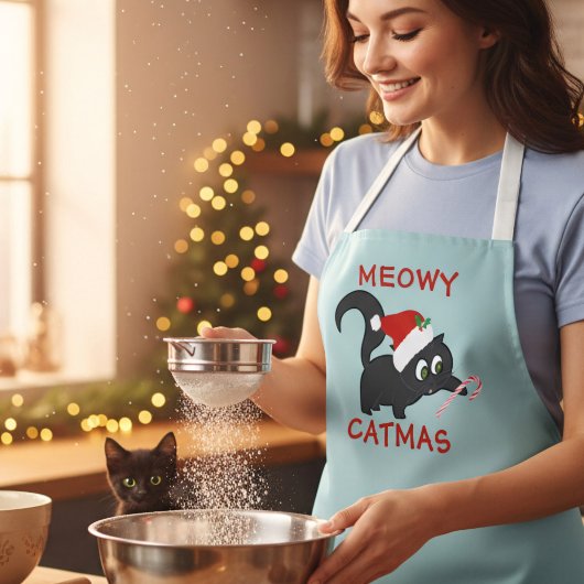 Tablier Chat de Noël mignonne Meowy Catmas Jour de Fêtes