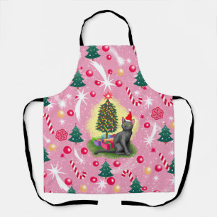 Tablier Chat de Noël rose