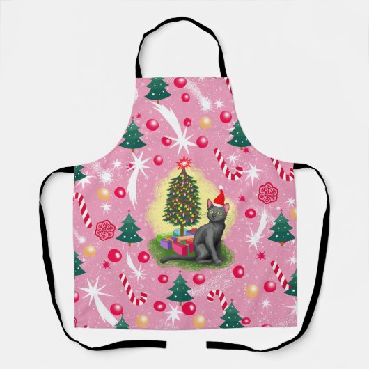 Tablier Chat de Noël rose (Recto)
