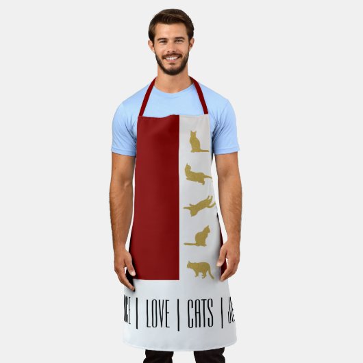 Tablier Chat de Noël Rouge Blanc Or (Porté)