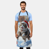 Tablier Chat de Sibérie courant dans la neige avec Casquet (Porté)