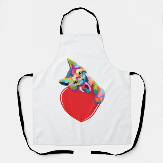 Tablier Chat de style pop art sur un cœur (Recto)
