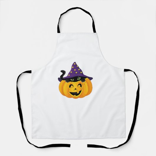 Tablier Chat d'Halloween en Citrouille - Baguette de chato (Recto)