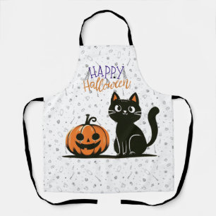 Tablier Chat d'Halloween heureux & citrouille