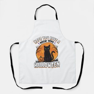 Tablier Chat d'Halloween Meow-Some Dessin de Gravure Vinta