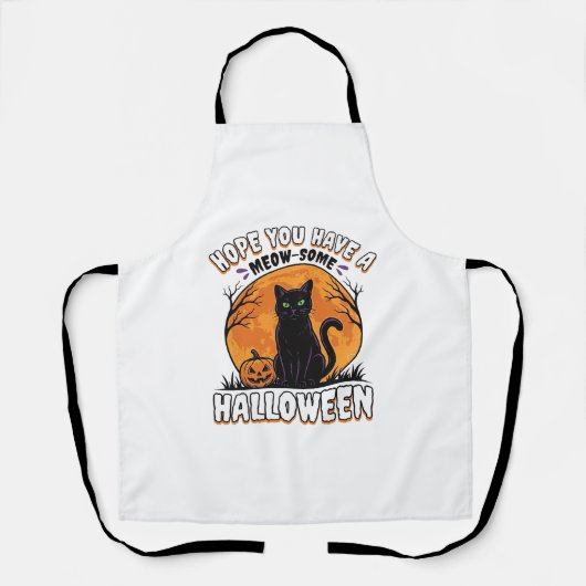 Tablier Chat d'Halloween Meow-Some Dessin de Gravure Vinta (Recto)