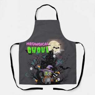 Tablier Chat d'Halloween "Meowgical Ghoul" Sorcière Kitten