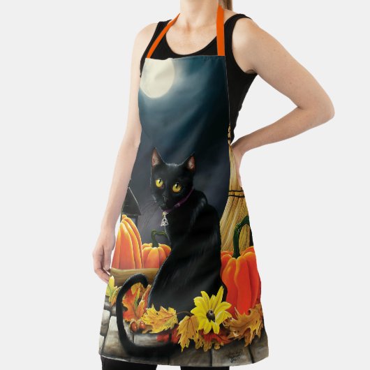 Tablier Chat d'Halloween noir (Insitu)