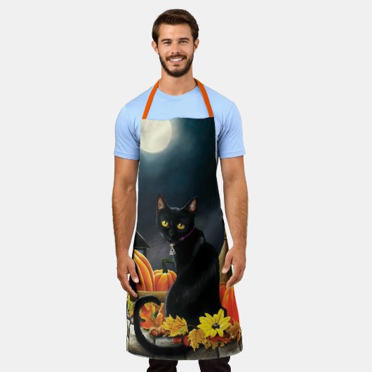Tablier Chat d'Halloween noir (Porté)