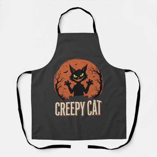 Tablier Chat effrayant Halloween Graphique de lune vintage (Recto)