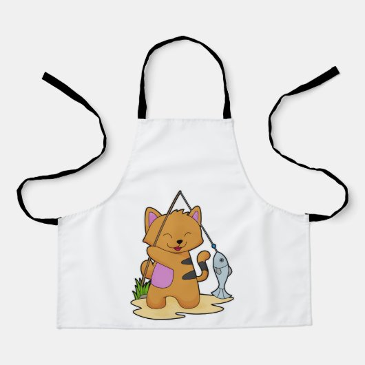 Tablier Chat en Fisher avec la baguette de pêche et le poi (Recto)