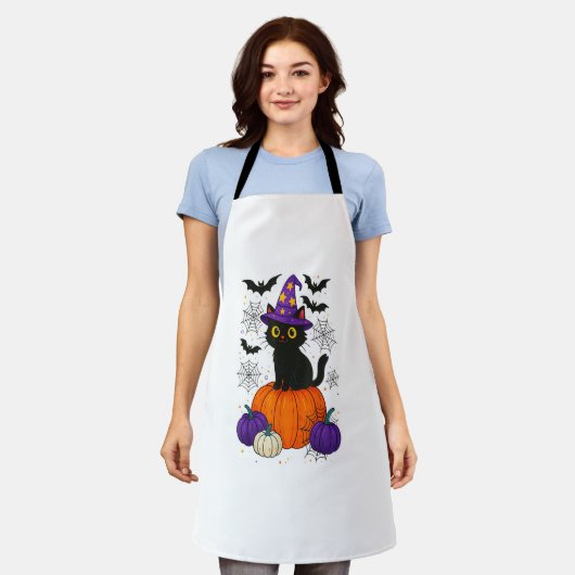 Tablier Chat en sorcière noire mignonne Citrouille Hallowe (Porté)