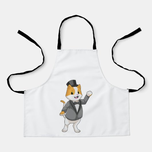 Tablier Chat en tenue de marié avec ruban (Recto)