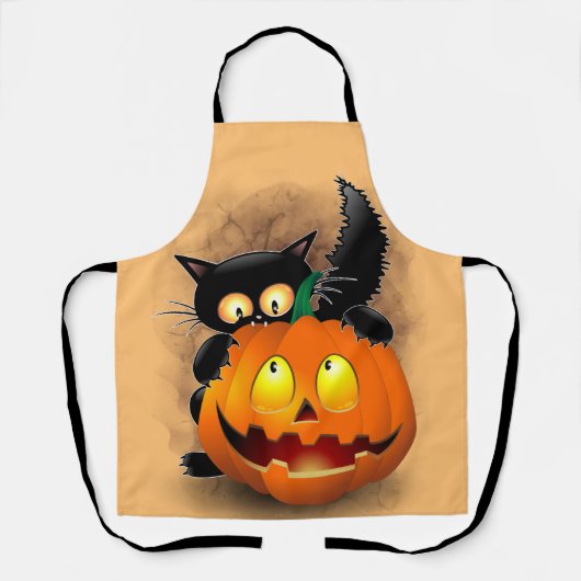 Tablier Chat Fun Halloween Caractère mordant un Citrouille (Recto)