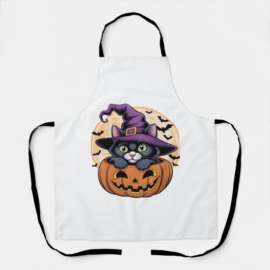 Tablier Chat Halloween Citrouille Chat noir T-shirt surdim (Recto)