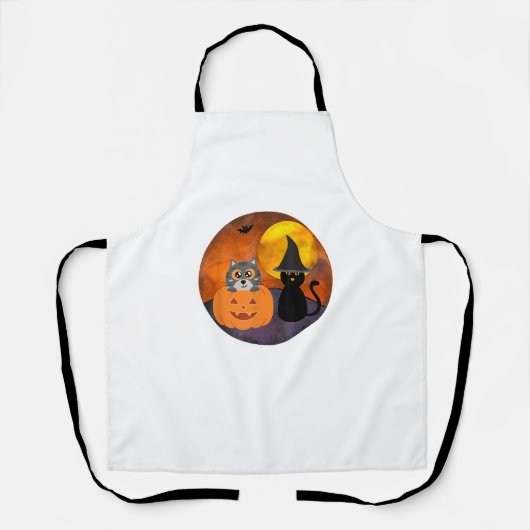 Tablier Chat Halloween mignonne Scène sorcière Citrouille (Recto)