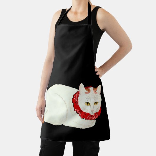 Tablier Chat japonais blanc et gingembre (Insitu)