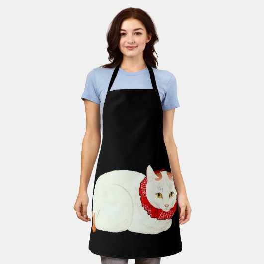 Tablier Chat japonais blanc et gingembre (Porté)