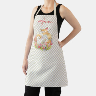 Tablier Chat Kitty avec tulipes Aquarelle personnalisée