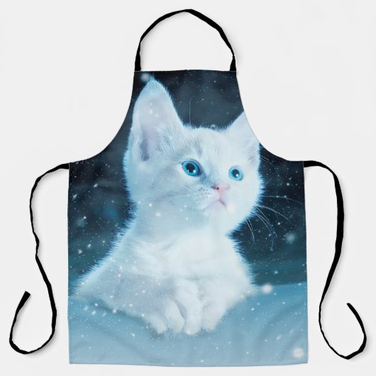 Tablier Chat kitty neige art animal nature (Recto)