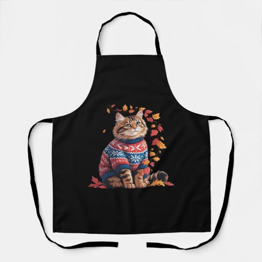 Tablier Chat Leaf Automne Bonjour Automne Funny Chat Kitte (Recto)