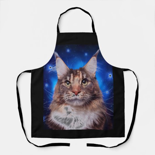 Tablier Chat Maine Coon Fond Bleu Étoiles (Recto)