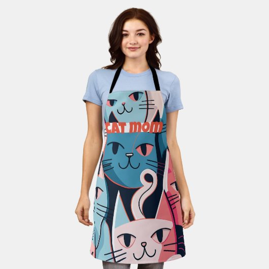 Tablier "Chat Maman" Vector Abstrait Chats Bleu rose (Porté)