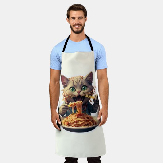 Tablier Chat mangeant des spaghetti (Porté)