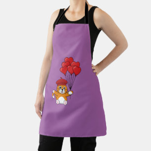 Tablier Chat mignon avec Ballons de Coeur Rouge