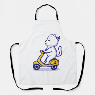 Tablier chat mignon qui fait de la trottinette icône illus