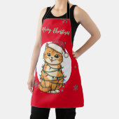 Tablier Chat moderne rouge joyeux flocon de neige Noël cha (Insitu)