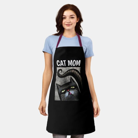 TABLIER CHAT MOM NOIR CHAT ART CUISINE APRON (Porté)