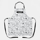 Tablier Chat Motif de chats Doodle Noir et Blanc (Recto)