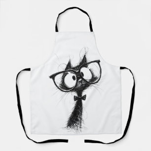 Tablier Chat Nerd Drôle avec Lunettes & Nœud Papillon Femm