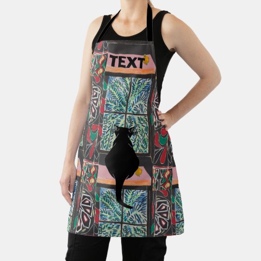 Tablier Chat noir Abstrait, style Matisse, ajouter du text (Insitu)