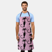 TABLIER CHAT NOIR APRON RÉTRO ROSE (Porté)