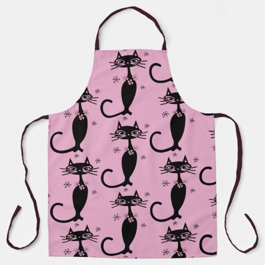 TABLIER CHAT NOIR APRON RÉTRO ROSE (Recto)