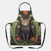 Tablier Chat noir Art nouveau et fleurs rouges (Recto)