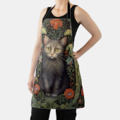 Tablier Chat noir Art nouveau et fleurs rouges (Insitu)