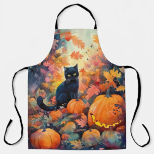Tablier Chat Noir d'Halloween avec Citrouilles Épouvantabl